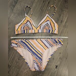 szL Bikini Lab Purple Orange Yellow‎ Striped Cutout Bikini Vacation Spring Break